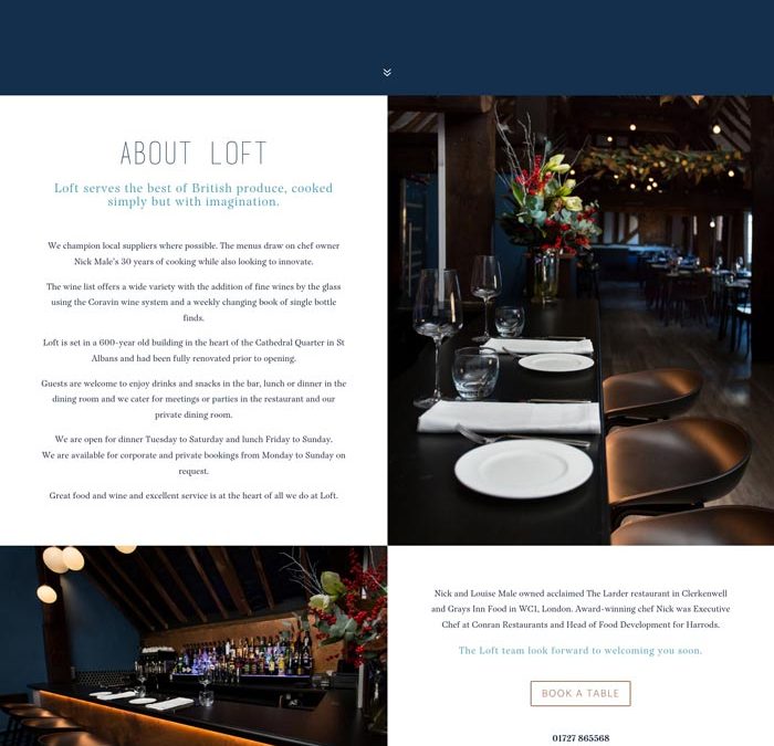 Website design for St Albans Restaurant Loft