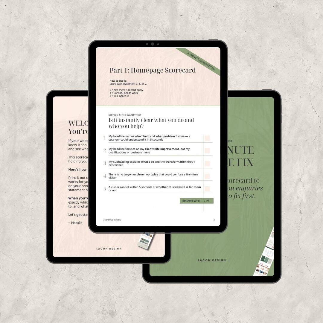 Lacon Design Home page scorecard<br />
 mockup