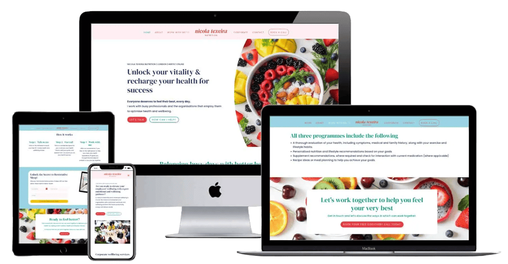 Nicola Texeira Nutrition website mockups